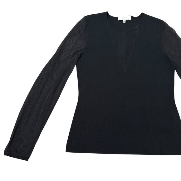 Reiss Venus Sheer Sleeve Plunge Top Black Mesh Panels Long Sleeve - Size Large - Picture 7 of 13